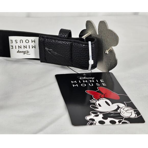 DISNEY 2024 MINNIE MOUSE BLACK VEGAN LEATHER BELT – POLISHED BOW BUCKLE - SIZE M - Picture 4 of 9
